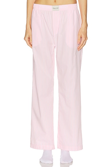 Sporty & Rich Signature Logo Pajama Pant in Clear Pink Striped