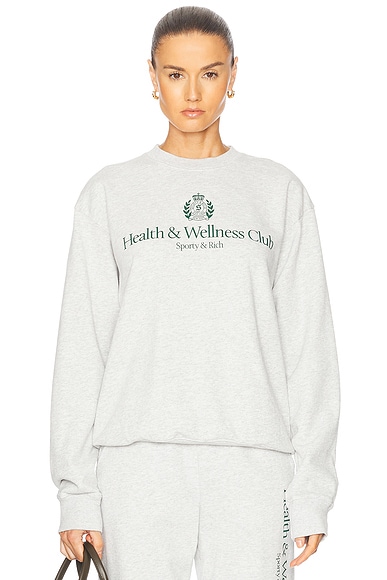 Sporty & Rich H&W Crest Crewneck Sweater in Heather Gray