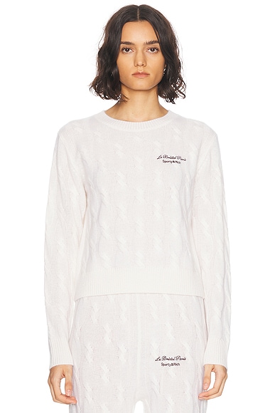 Sporty & Rich X Le Bristol Paris Faubourg Cable Knit Cashmere Crewneck Sweater in Cream