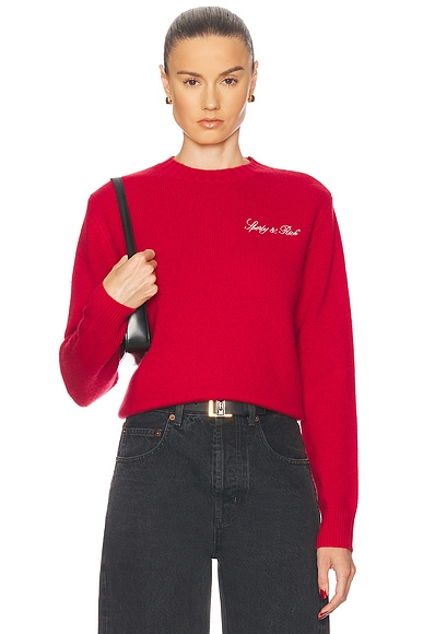 Sporty & Rich Vendome Script Cashmere Crewneck Sweater in Crimson