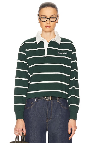 Serif Logo Cropped Rugby Polo Sweater
