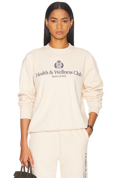 Sporty & Rich Health & Wellness Crest Crewneck Sweatshirt in Cream