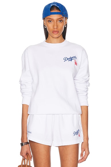 Sporty & Rich X LA Dodgers Serif Crewneck Sweatshirt in White | FWRD