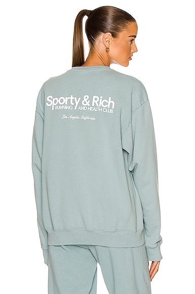 Sporty & Rich Club Crewneck Sweatshirt in Soft Blue & White
