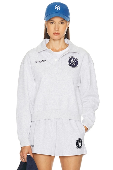 Sporty & Rich X NY Yankees World Series Polo Sweater in Heather Gray