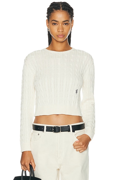 Sporty & Rich Signature Logo Cable Sweater in Ecru