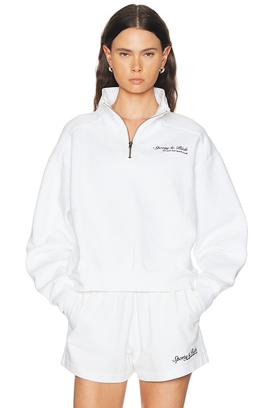 Sporty & Rich Syracuse Embroidered Quarter Zip Sweatshirt in White