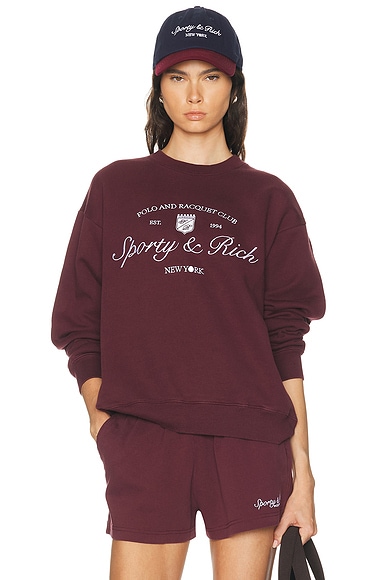 Sporty & Rich Syracuse Embroidered Crewneck Sweatshirt in Bordeaux