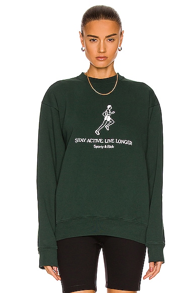 Sporty Rich Live Longer Sweatshirt in Forest Green White FWRD