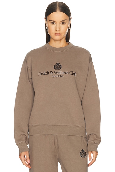 Sporty & Rich H&W Crest Embroidered Crewneck Sweatshirt in Sand