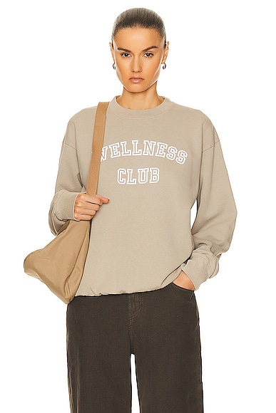 Sporty & Rich Wellness Club Flocked Crewneck Sweater in Taupe