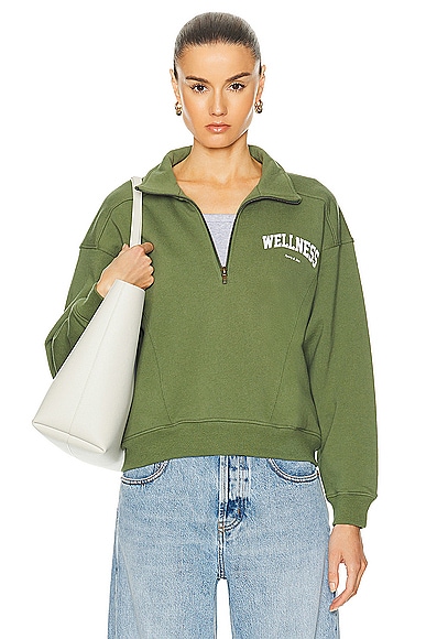Shop Sporty And Rich Wellness Ivy Quarter Zip Sweater In Moss