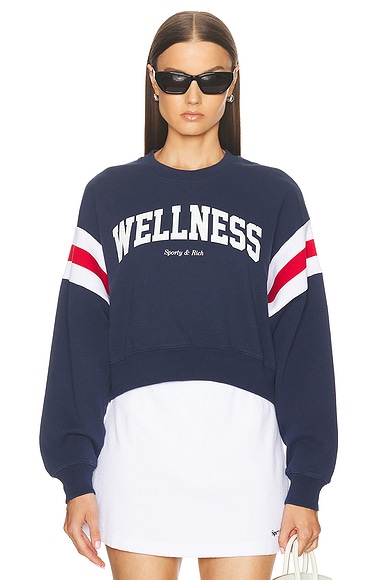 Sporty & Rich Wellness Ivy Rugby Crewneck Sweatshirt in Navy, Bright Red, & White