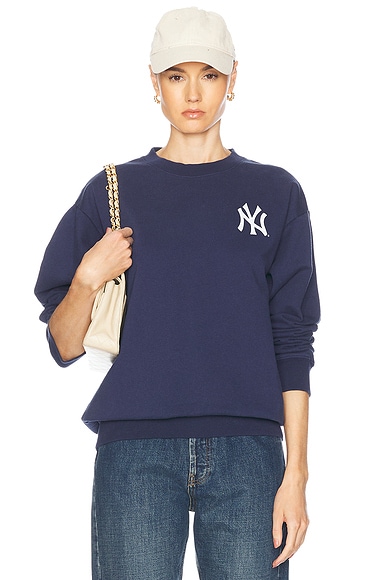 Yankees Serif Crewneck Sweater in Navy & White