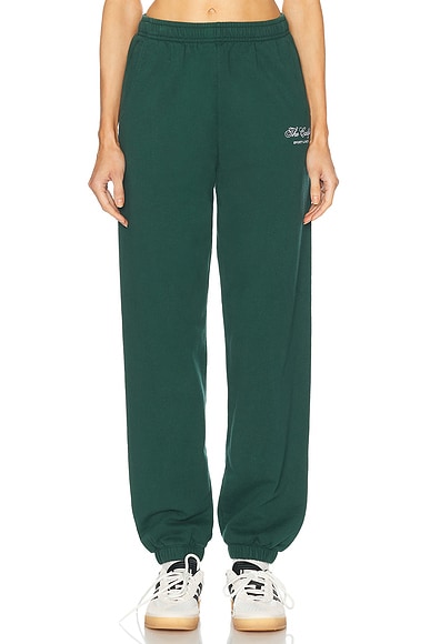 Sporty & Rich X Hotel Carlyle Script Embroidered Sweatpant in Forest