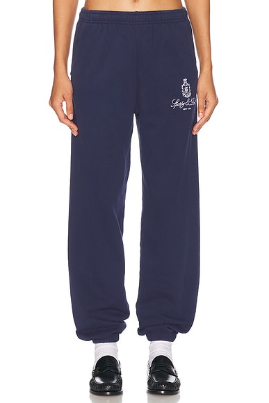 Sporty & Rich Vendome Embroidered Sweatpant in Dark Navy
