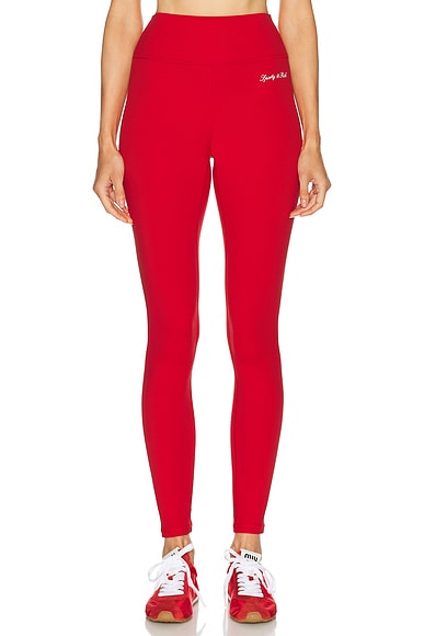 Sporty & Rich Signature Logo Legging in Sports Red