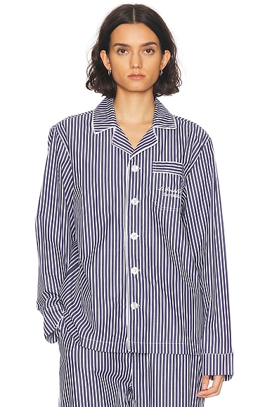 Sporty & Rich X Le Bristol Paris Faubourg Pajama Top in Navy & White