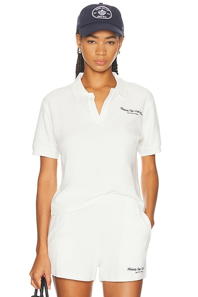 Sporty & Rich x Hotel Du Cap Eden Roc Eden Script Terry Polo Top in White