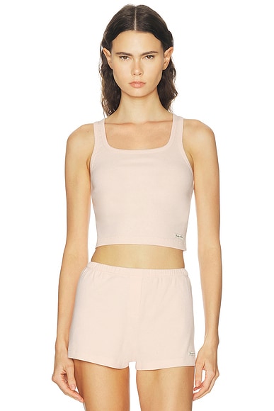 Sporty & Rich Signature Logo Ribbed Baby Tank Top in Clear Pink