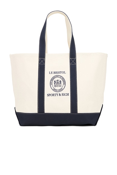 Sporty & Rich X Le Bristol Paris Crest Seal Tote Bag in Natural