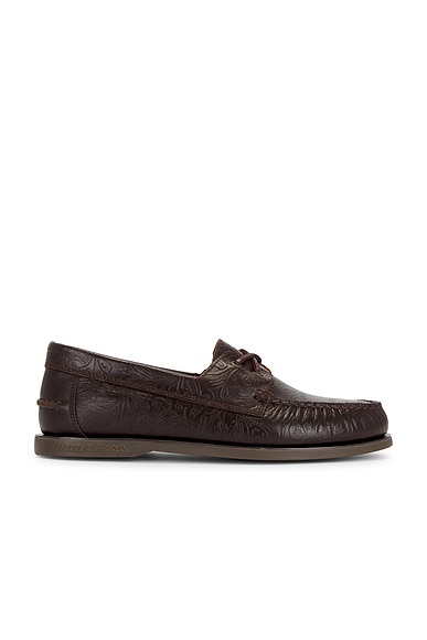 Sperry x One of these Days Lou Boat Shoe in Chocolate Leather Embossed