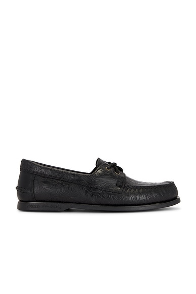 Sperry x One of these Days Lou Boat Shoe in Black Leather Embossed