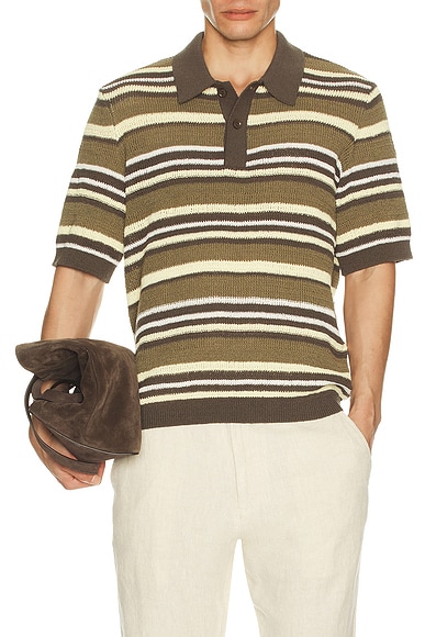 SAMSOE SAMSOE Samarco Short Sleeve Polo in Burnt Olive Stripe