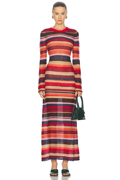 Staud Eiza Dres in Autumnal Faded Stripe