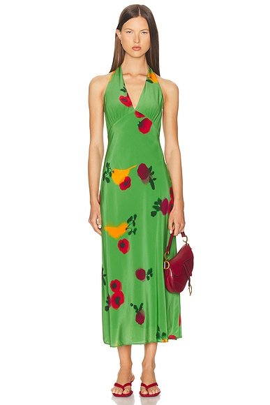 Staud Lucca Silk Dress in Farmers Market Leaf