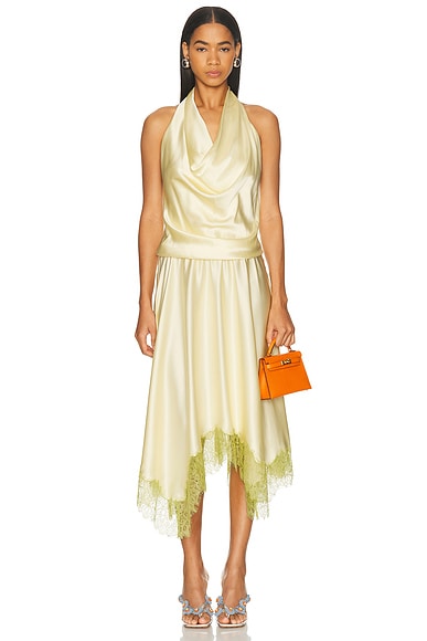 Staud Elira Silk Dress in Key Lime & Sprout