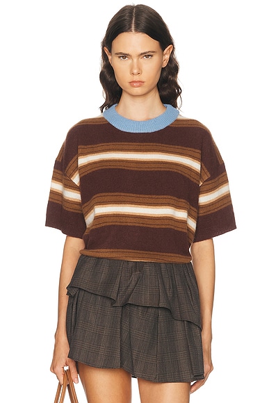 Staud Sorrento Cashmere Sweater in Tobacco Stripe