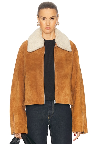 Diesel Shearling Leather Jacket in Pink Orange FWRD