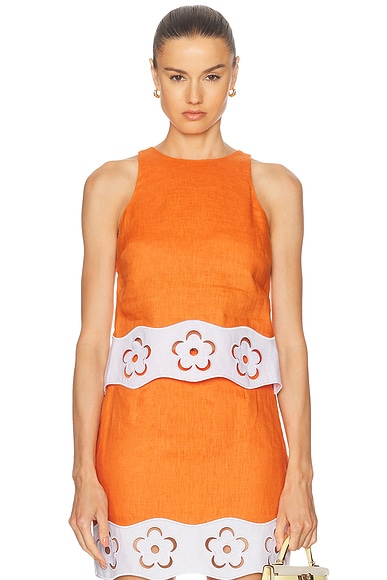 Staud Mika Linen Top in Apricot & White