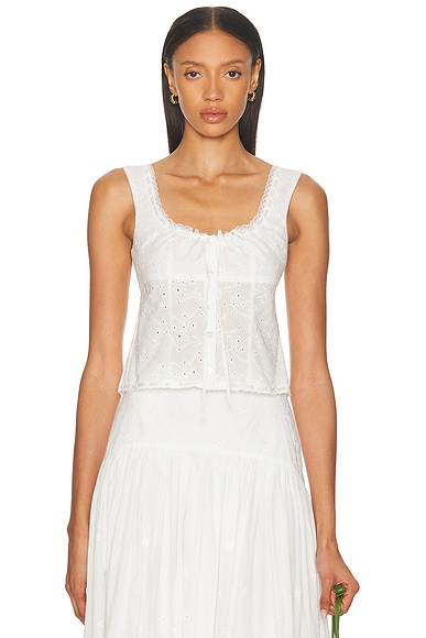 Staud Lou Top in White Eyelet