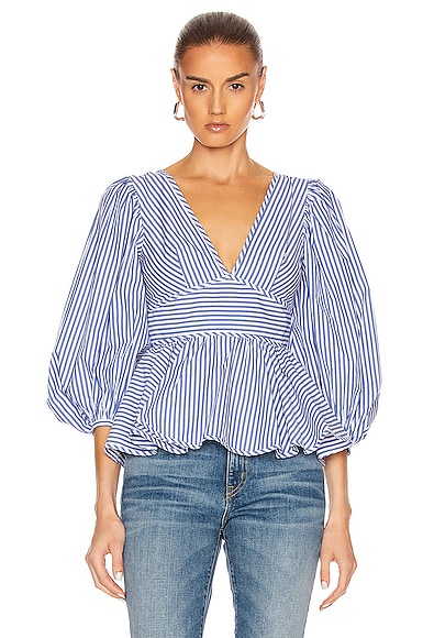 売れ筋商品|||ウィアードフィッシュ Tシャツ レディース トップス LUNA STRIPE - Top - mineral blue Staud Luna Top in Blue & White Stripe | FWRD