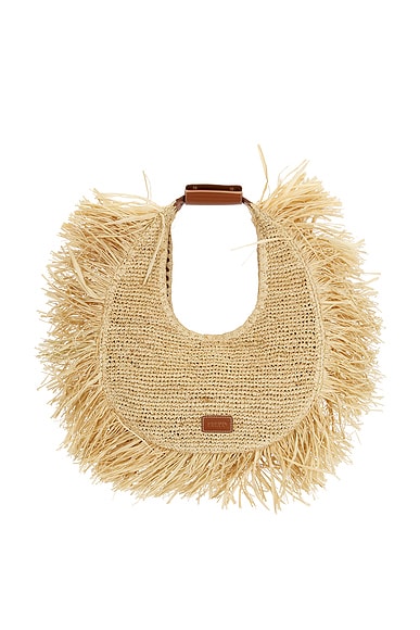 Staud Large Raffia Moon Tote Bag in Natural Fringe