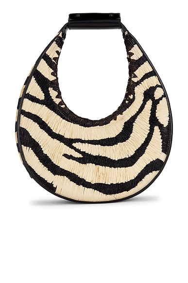 Staud Moon Tote Bag in Zebra Raffia