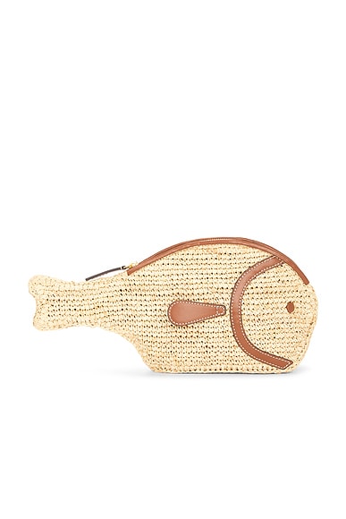 Staud Pesce Clutch in Natural & Tan