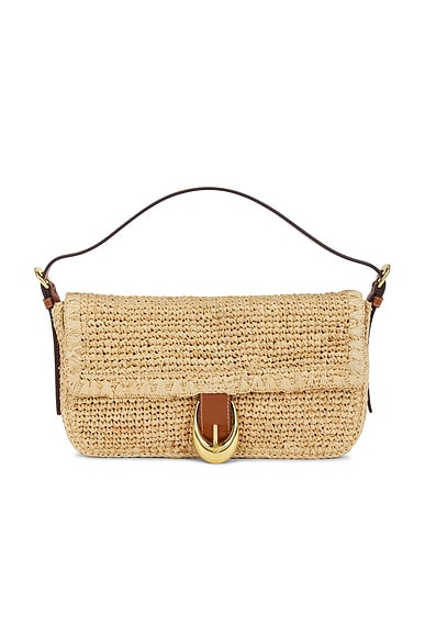 Staud Harlow Raffia Shoulder Bag in Natural & Tan