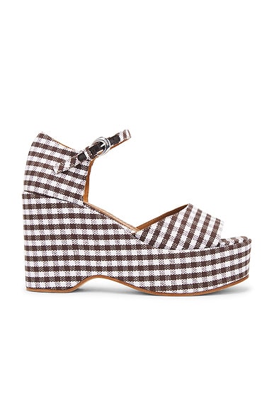 Staud Stella Platform Sandal in Dark Chocolate Micro Check