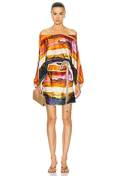 Shop Silvia Tcherassi Manon Dress In Orange Orchid Abstract Stripes