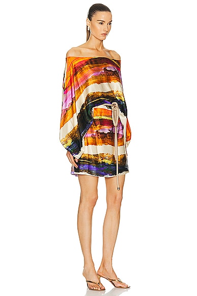 Shop Silvia Tcherassi Manon Dress In Orange Orchid Abstract Stripes