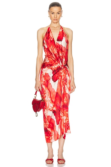SILVIA TCHERASSI Guadalupe Dress in Multi Abstract Rouge