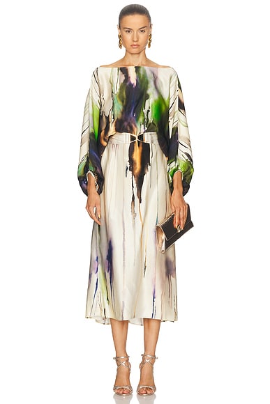 SILVIA TCHERASSI Kalani Dress in Olive Watercolor