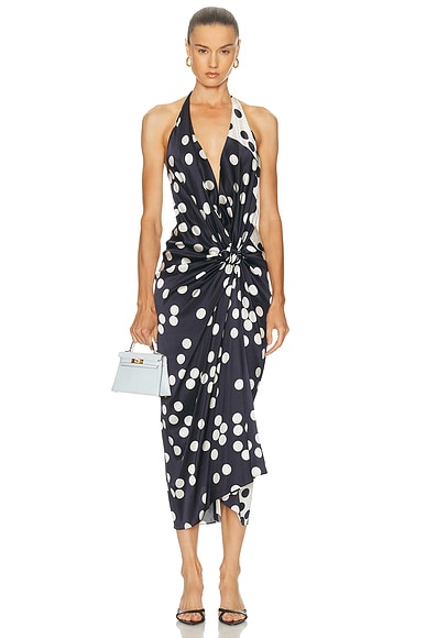 SILVIA TCHERASSI Guadalupe Dress in Navy White Dots | FWRD
