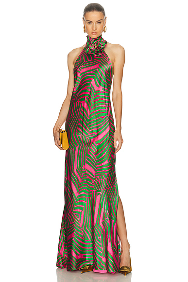 SILVIA TCHERASSI Tila Dress in Pink & Green Abstract