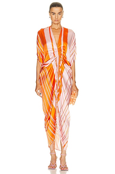 SILVIA TCHERASSI Cloister Dress in Orange & Pink Stripes