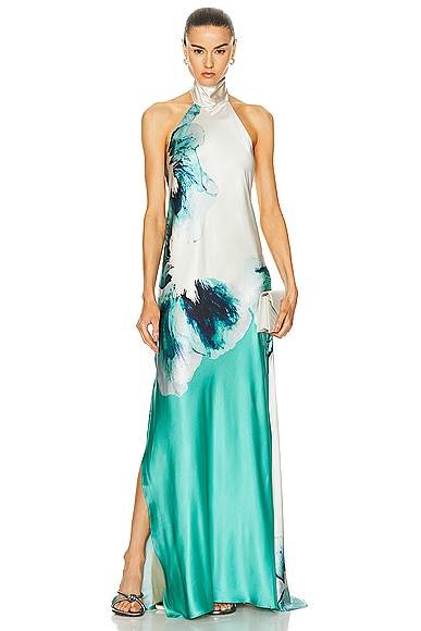 SILVIA TCHERASSI Sherry Dress in Aqua Abstract Wave