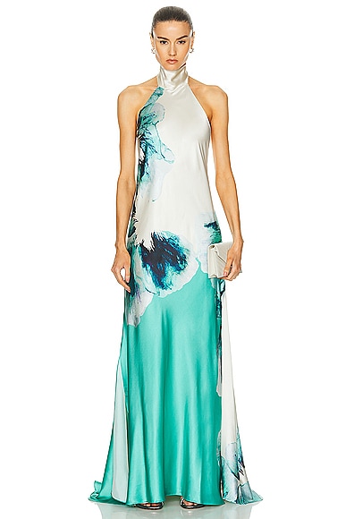 Shop Silvia Tcherassi Sherry Dress In Aqua Abstract Wave